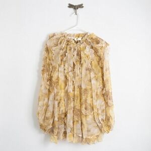 Zimmermann Golden Floral Ethereal Billow Ruffle Silk Goddess Romantic Top Sz 3